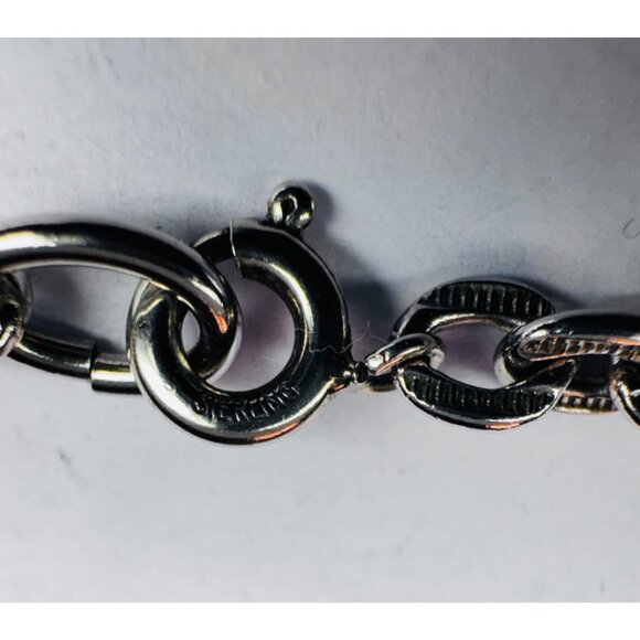 Estate Sterling Silver 925 Necklace w/ Large Amber Art Nouveau Pendant 26” - Picture 10 of 11